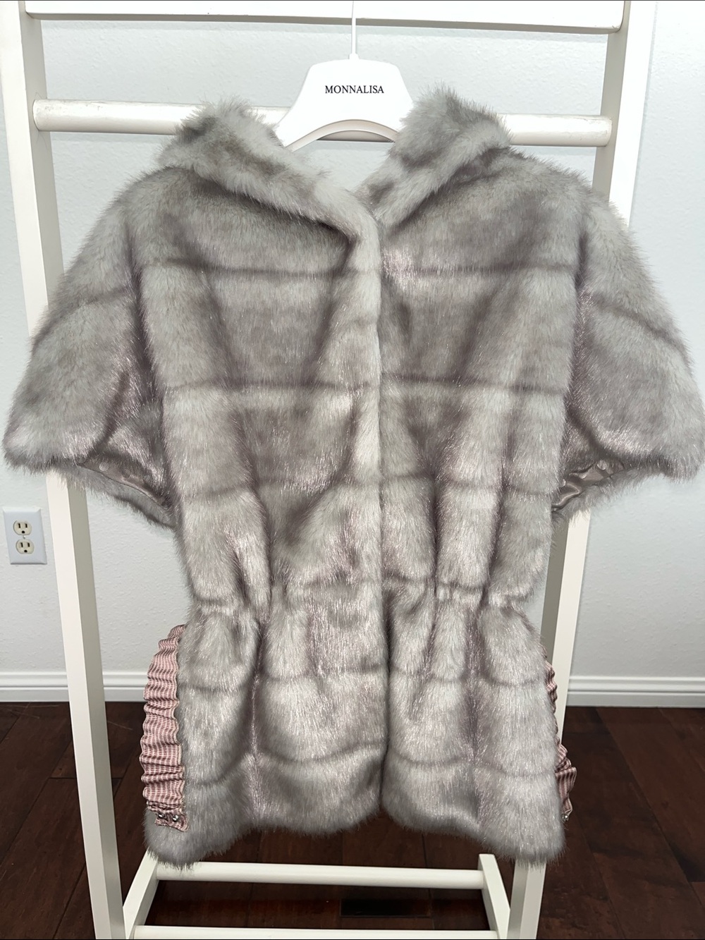 MonnaLisa Silver Gray Faux Fur Capelet with Hood